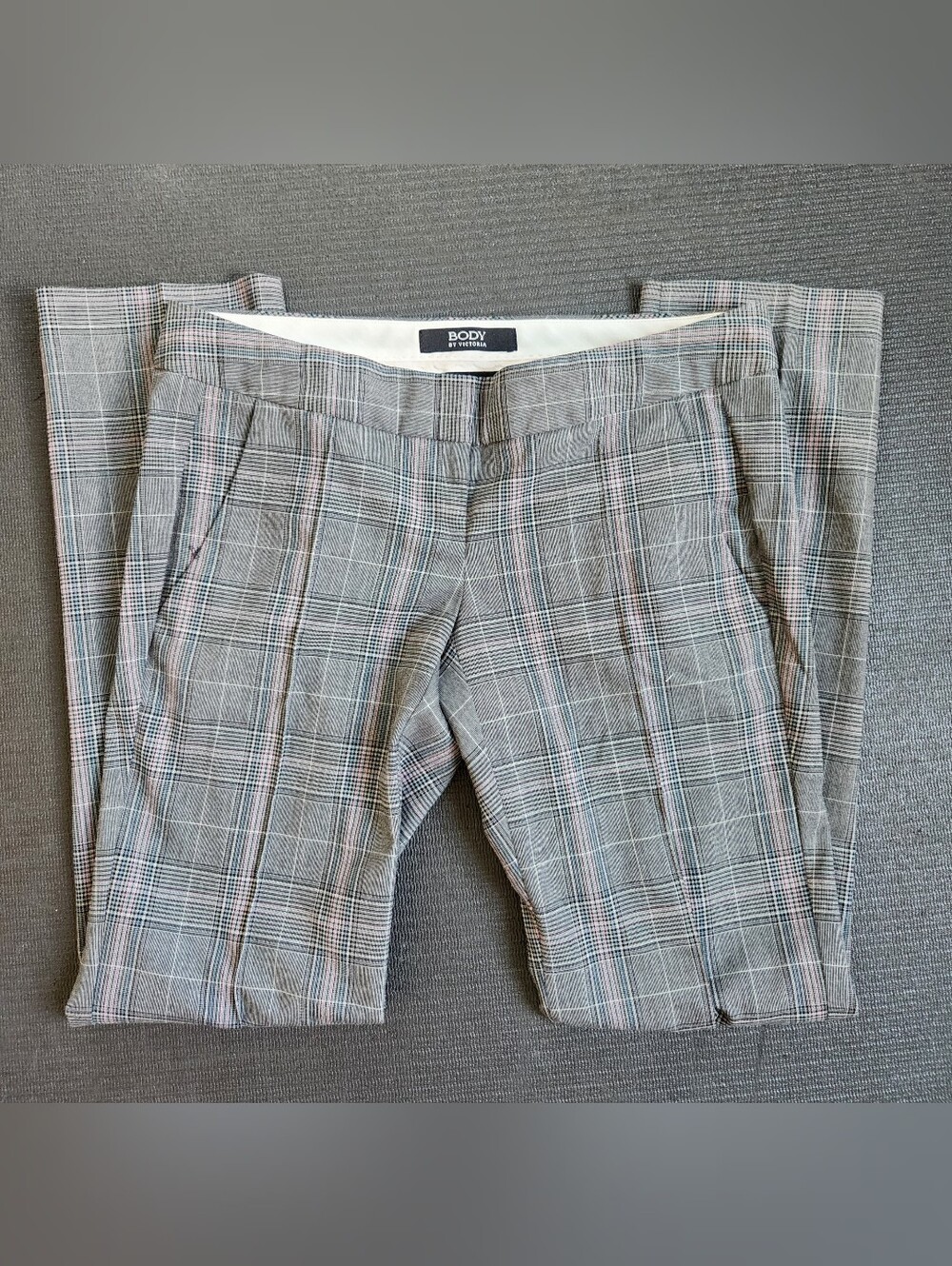 BODY BY VICTORIA Y2K Low Rise Straight, Plaid Tailored Trouser Dress Pants, Sz 0